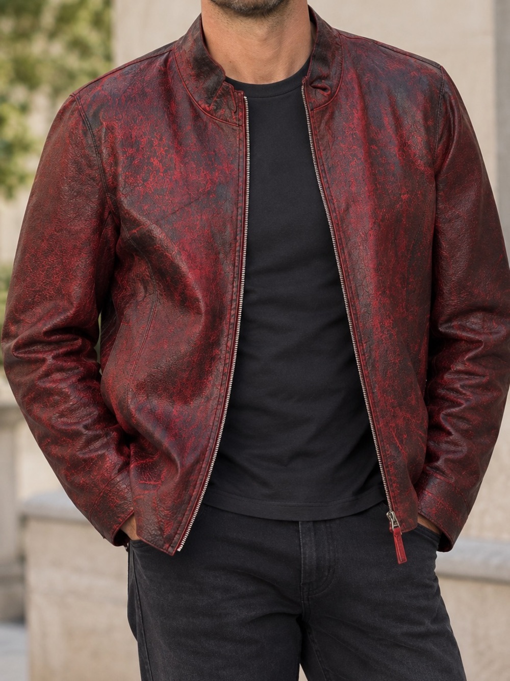 Rare Dark Red Burnished Leather jacket large